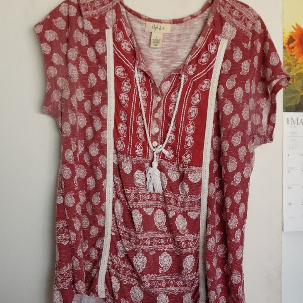 Style & Co. Red Graphic Cap Sleeve Blouse